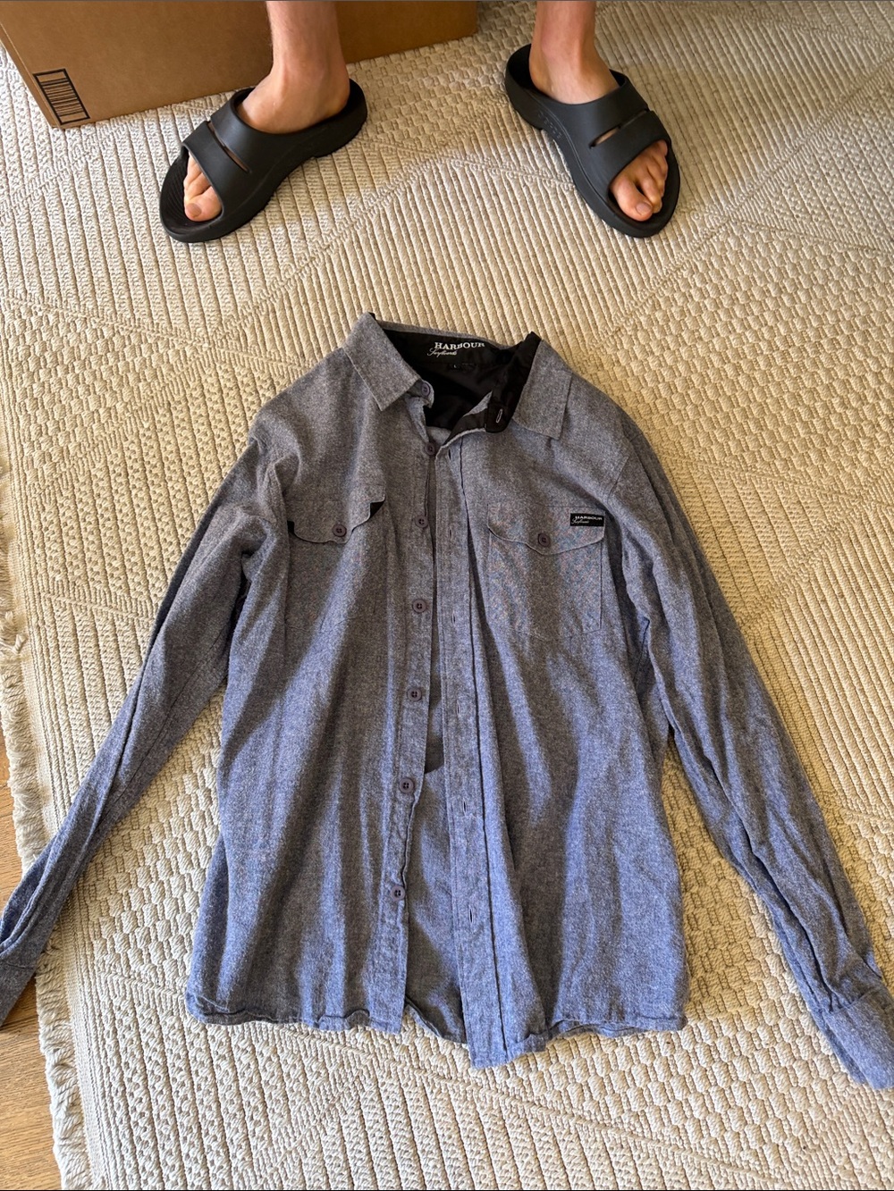 Harbor Bay Men's Long-Sleeve Casual Button-Down Shirt - Grey